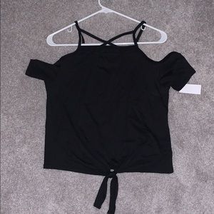 Joe Boxer Cold Shoulder Criss Cross Black Tee NWT